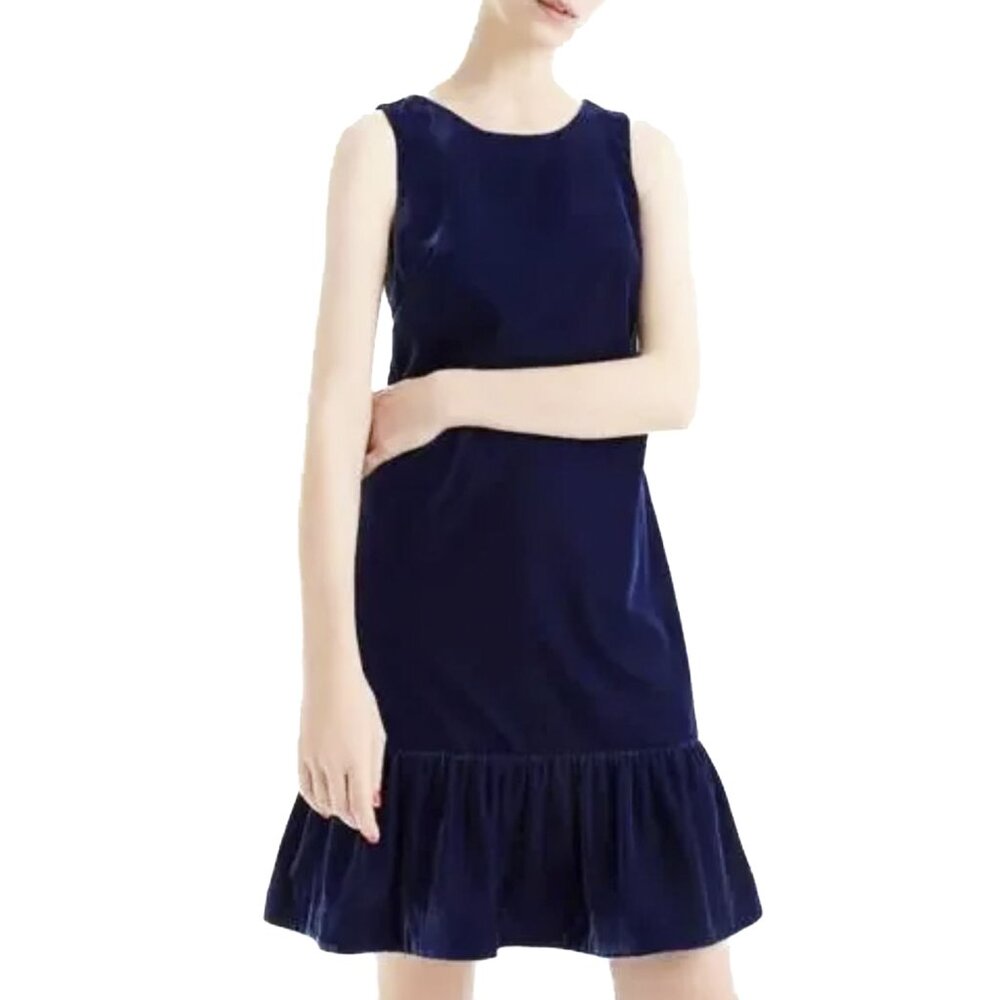 J. Crew Velvet Ruffle-Hem Dress in Vivid Ink Blue Drop Waist Size 6 - NWOT - Picture 1 of 8